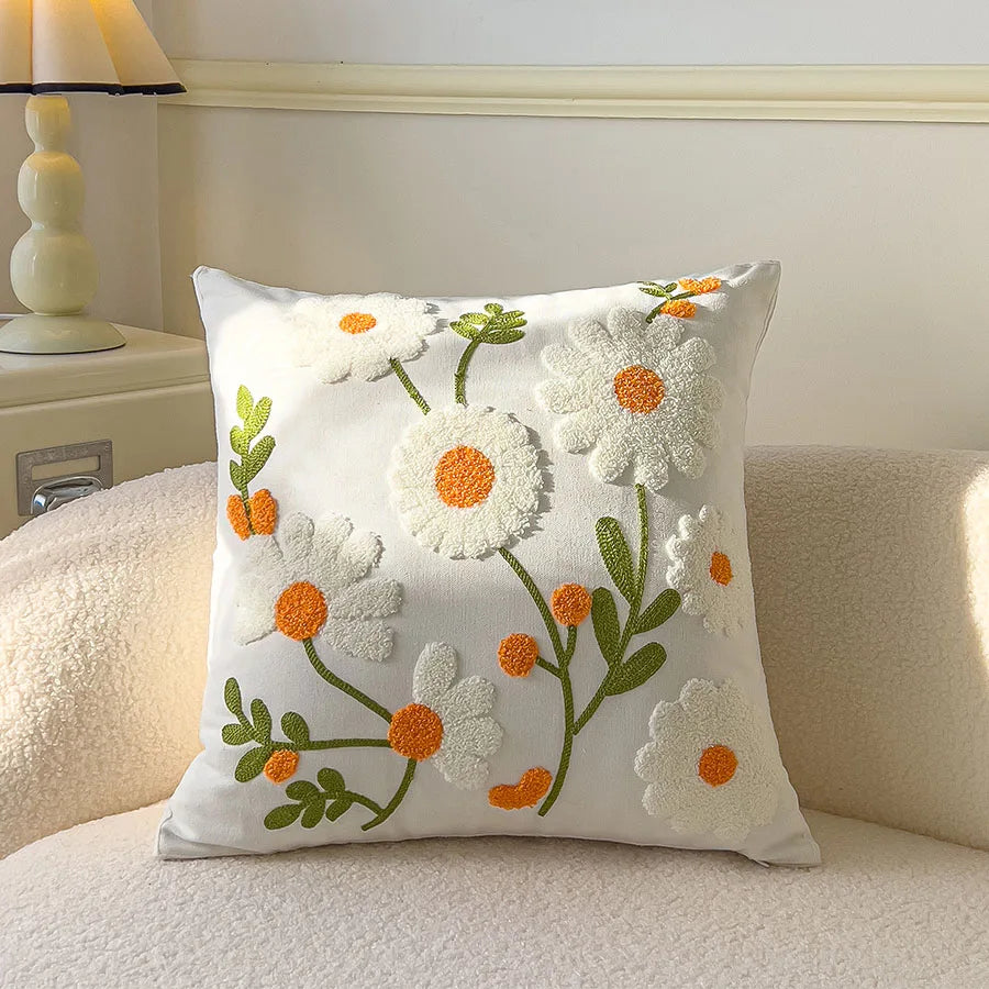 Boho Floral Tufted Decorative Throw Pillow Cover