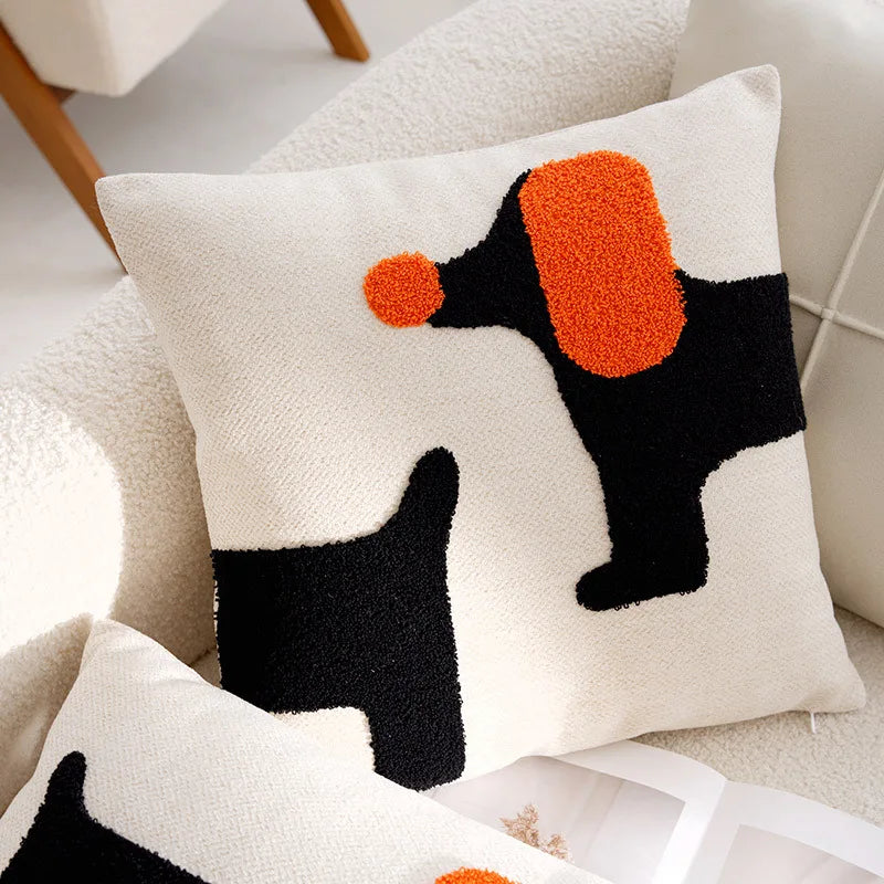 My Boho Home Nordic Embroidered Animal Pillow Cover – Modern Boho Plush Cushion for Couch, Bed or Nursery Dog
