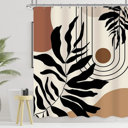 Abstract Bohemian Shower Curtain Arch Sun Moon Phases Boho Leaf Modern Minimalist aesthetic line geometric decorative Bathroom Home Decor Cat Leaves Mountains Outdoors