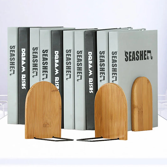 2 pcs Natural Bamboo Desktop Organizer Bookends Book End Stand Holder Shelf Bookrack Boho Home Decor