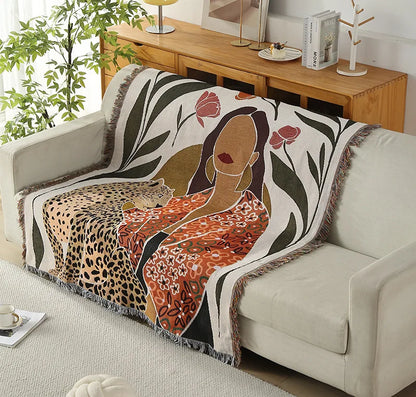 Boho Tassel Throw Blanket Girl and Cheetah