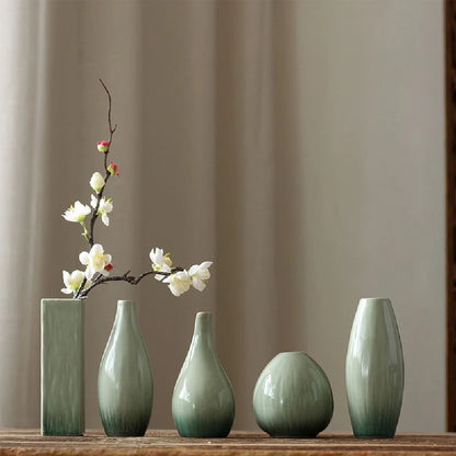 simple ceramic vase teal decoration, living room home dining table decor, hydroponic plant small vase boho home decor