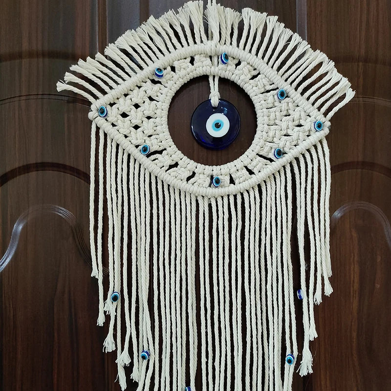 Evil Eye Macrame Wall Hanging – Handmade Boho Home Decor Tapestry