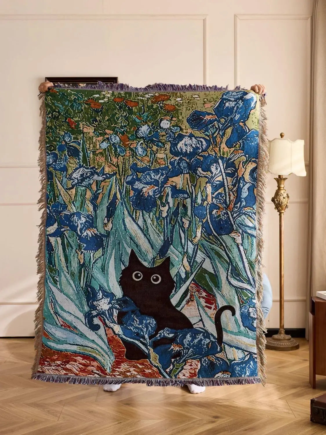 Cat Woven Throw Blanket – Jacquard Tapestry Sofa Cover for Cozy Home & Picnic Use
