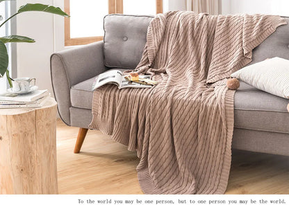 100% Cotton Cable Knit Throw Blanket – Soft & Breathable Boho Home Decor