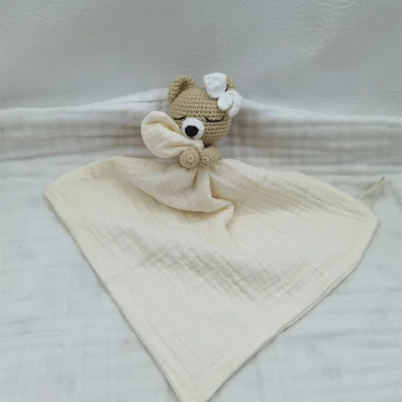 Boho Baby Soother & Comforting Burb Cloth – Soft Sleeping Animal Stuffed Teether for Infants