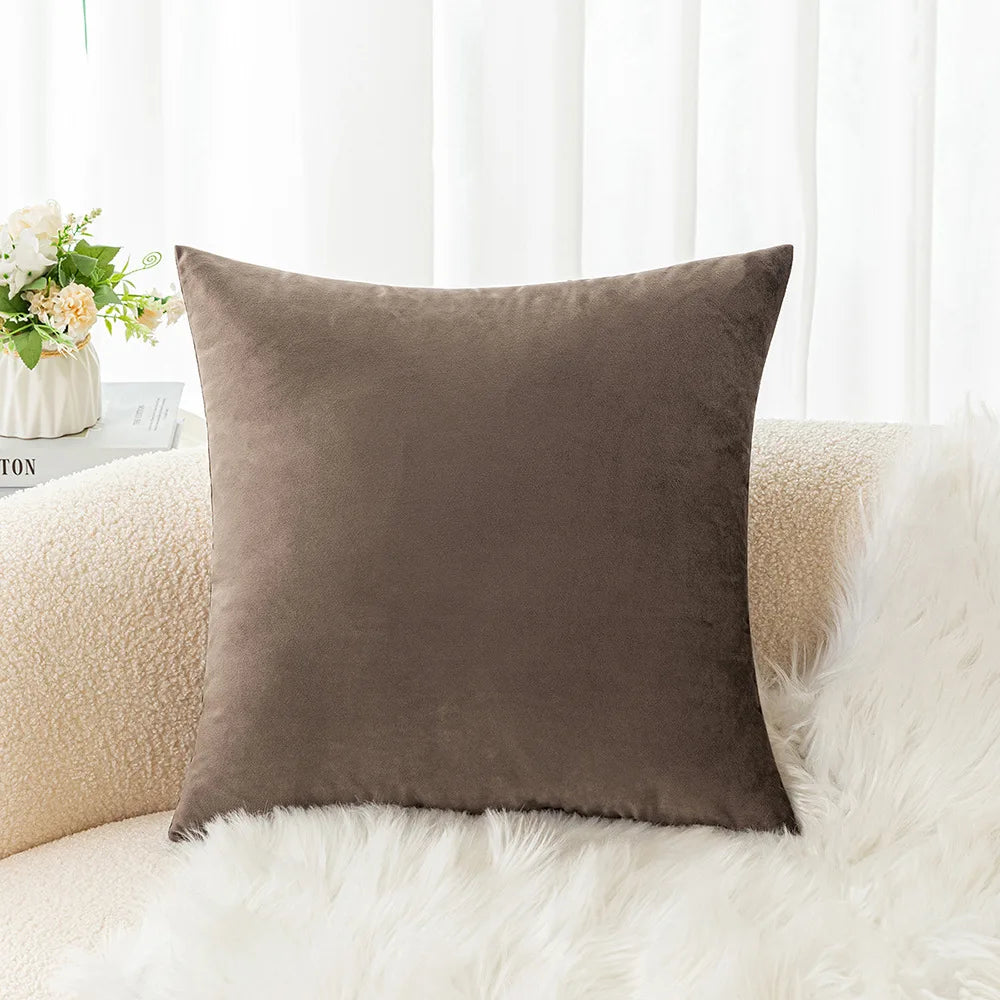 Velvet Pillowcase Sofa Cushion Cover – Solid Color Throw Pillow Case for Living Room