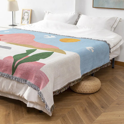 Boho Tassel Throw Blanket Landscape