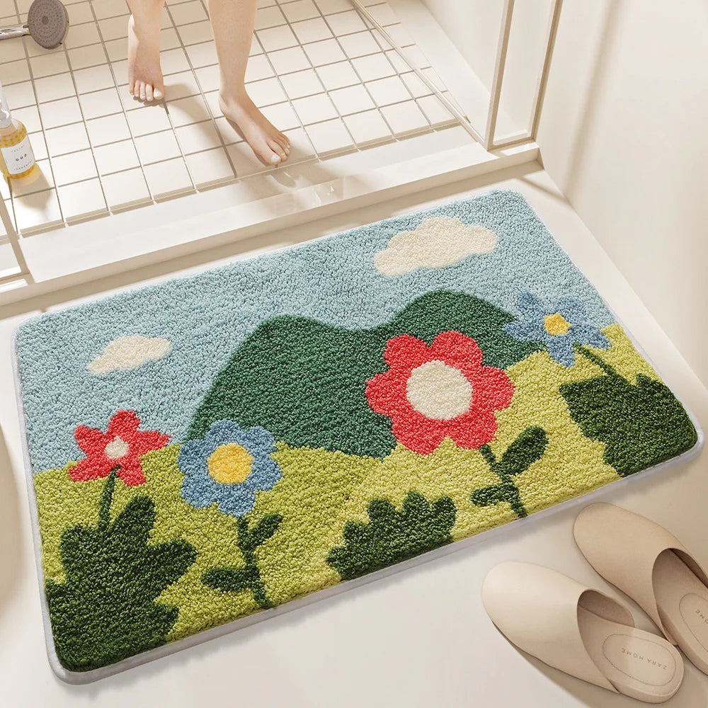 🌿 Ginkgo Leaf Microfiber Bath Mat – Plush, Quick-Dry & Anti-Slip Bathroom Rug