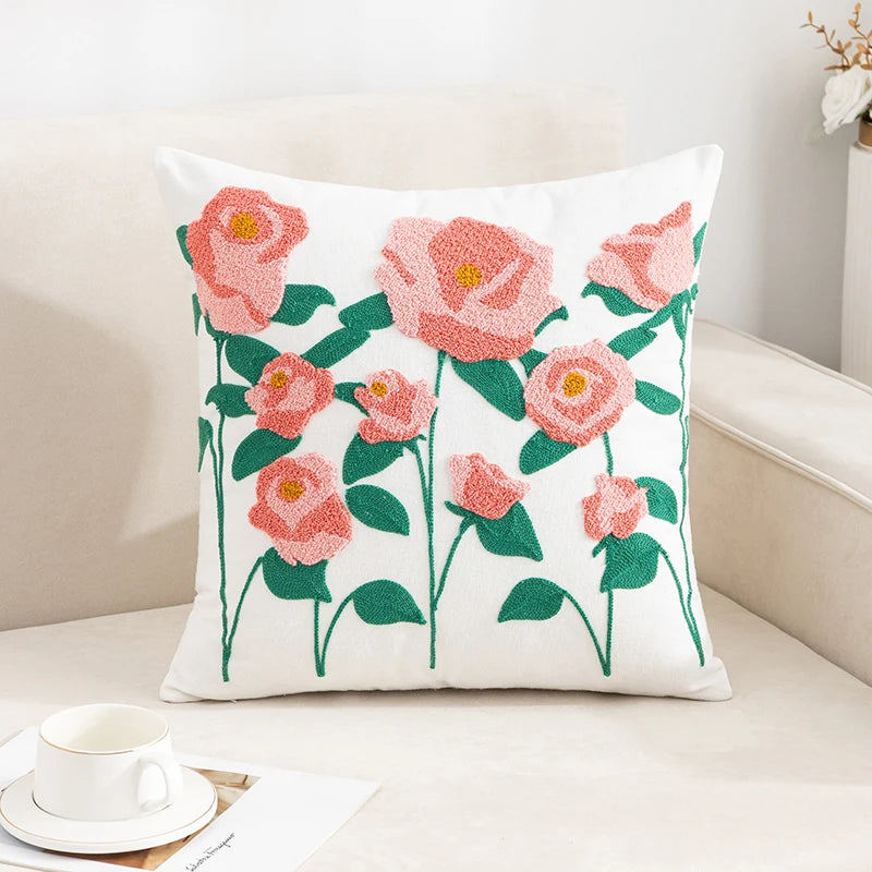 Vintage Floral Embroidered Pillowcase – Boho Throw Cushion Cover for Sofa & Home Deco