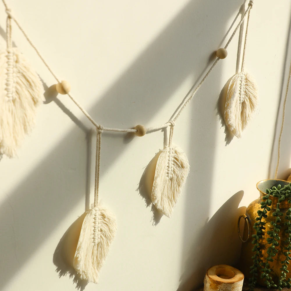 Large Macrame Wall Hanging Boho Leaf Tassels Decoration Wall Decor Art Tapestry Home Decorations for Bedroom Living Room