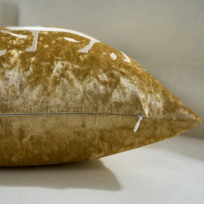 Gold textured pillow on a neutral background. Christmas embroidered pillow cover in gold, 18x18 inch festive cushion case for sofa, bed, or holiday home décor. Christmas Gift Ideas