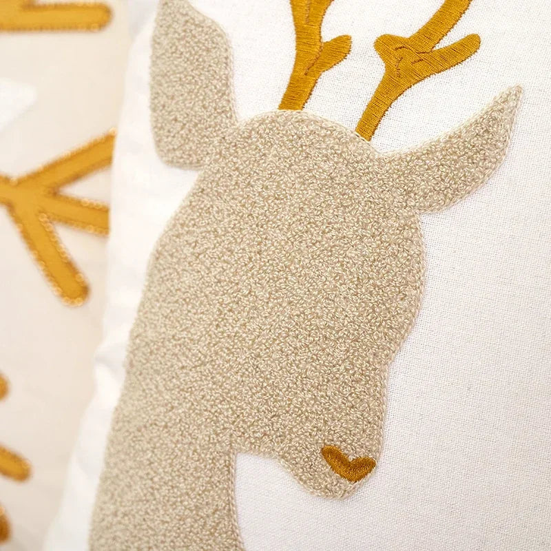 Close-up of a textured reindeer design on a soft surface