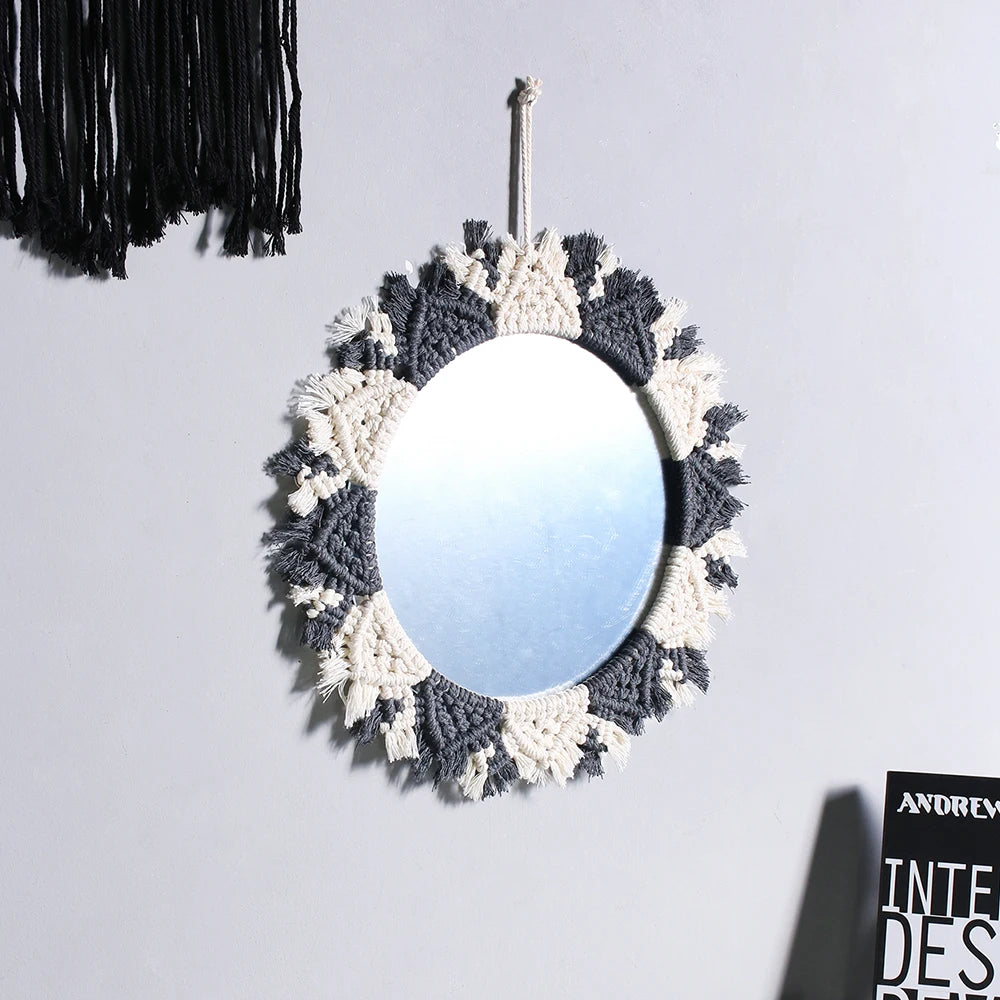 Wall Circle Mirror Macrame Boho Home Decor Mirrors for Bedroom Baby Room Decoration Nursery Sun Star Shaped