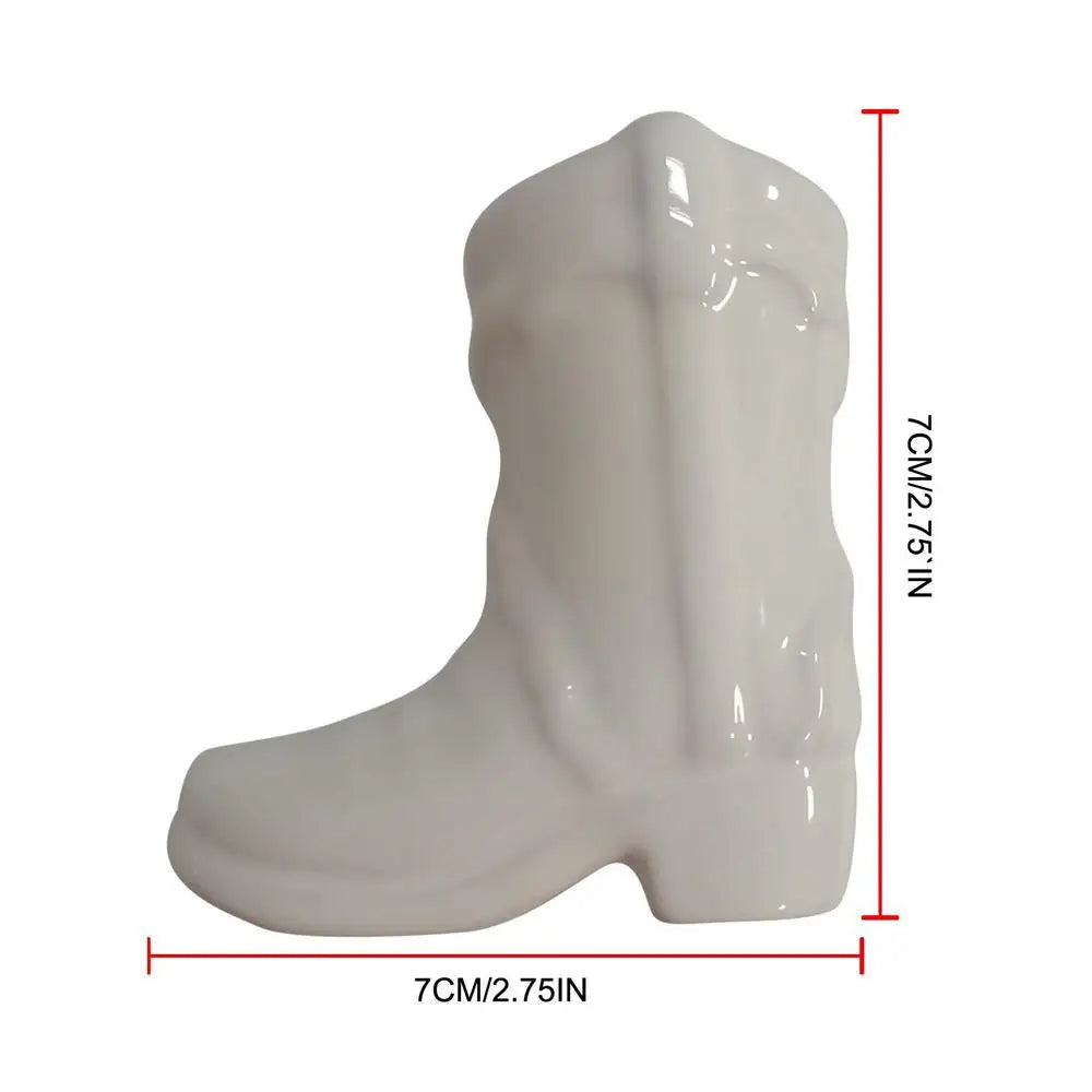 Ceramic Match Holder With Striker Cowboy Boot Shaped Boho Style Jar Fireplace Home Decor Container