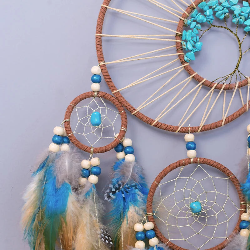 Dreamcatcher Hanging Ornament Home Decor Natural Stones Tree of Life Dream Feather Dream Catcher Wall Decor Bedroom Feathers