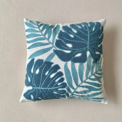 🌿 Green Leaf & Sunflower Embroidered Pillow Cover – 18 x 18 inches Boho Modern Cushion Cover for Sofa, Chair, or Car