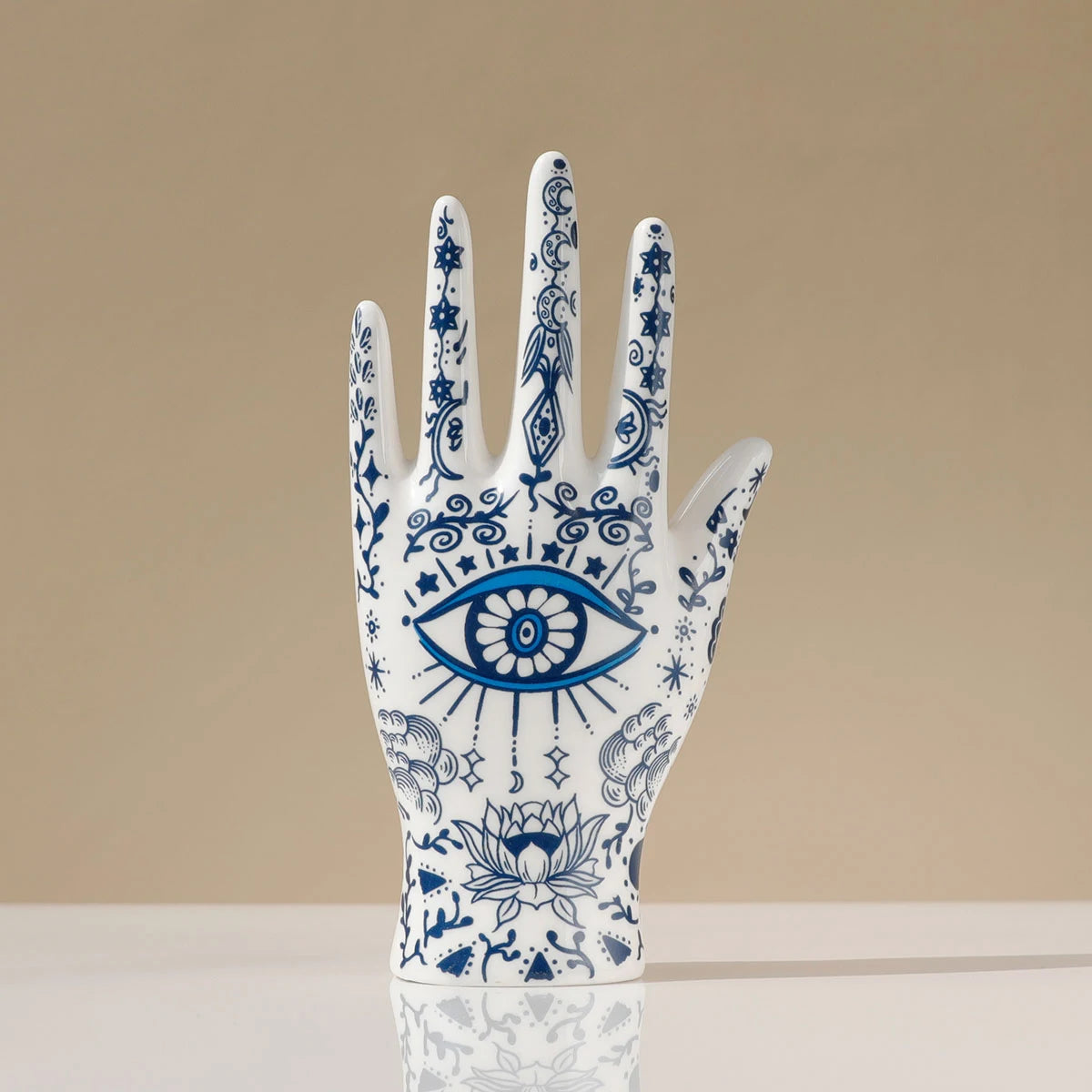 Ceramic Evil Eye Hand Jewelry Holder – Boho Display Stand for Rings, Bracelets & Necklaces