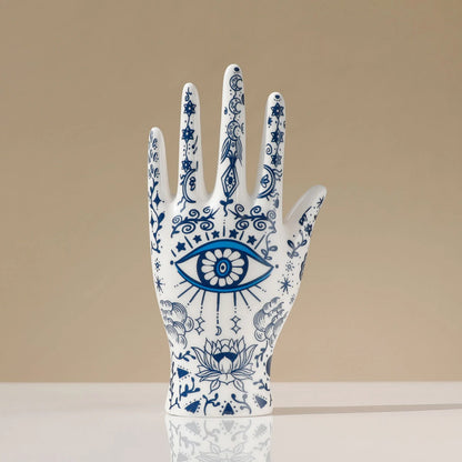 Ceramic Evil Eye Hand Jewelry Holder – Boho Display Stand for Rings, Bracelets & Necklaces