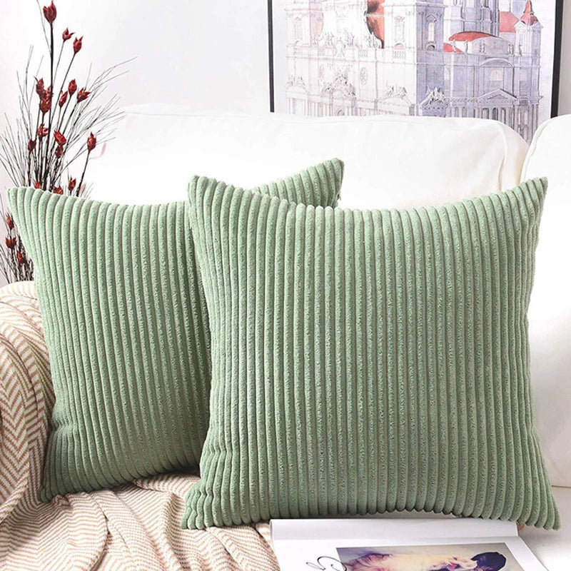 Corduroy Striped Cushion Cover – Soft Boho Throw Pillow Case