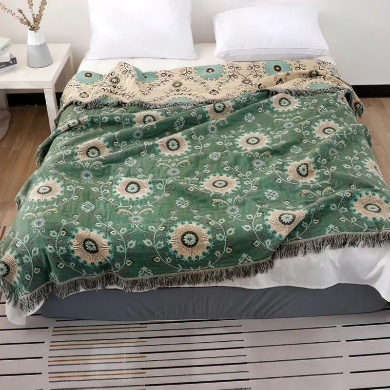 100% Cotton Muslin Throw – Soft, Lightweight & Boho-Chic Blanket - Orange & Purple Shapes