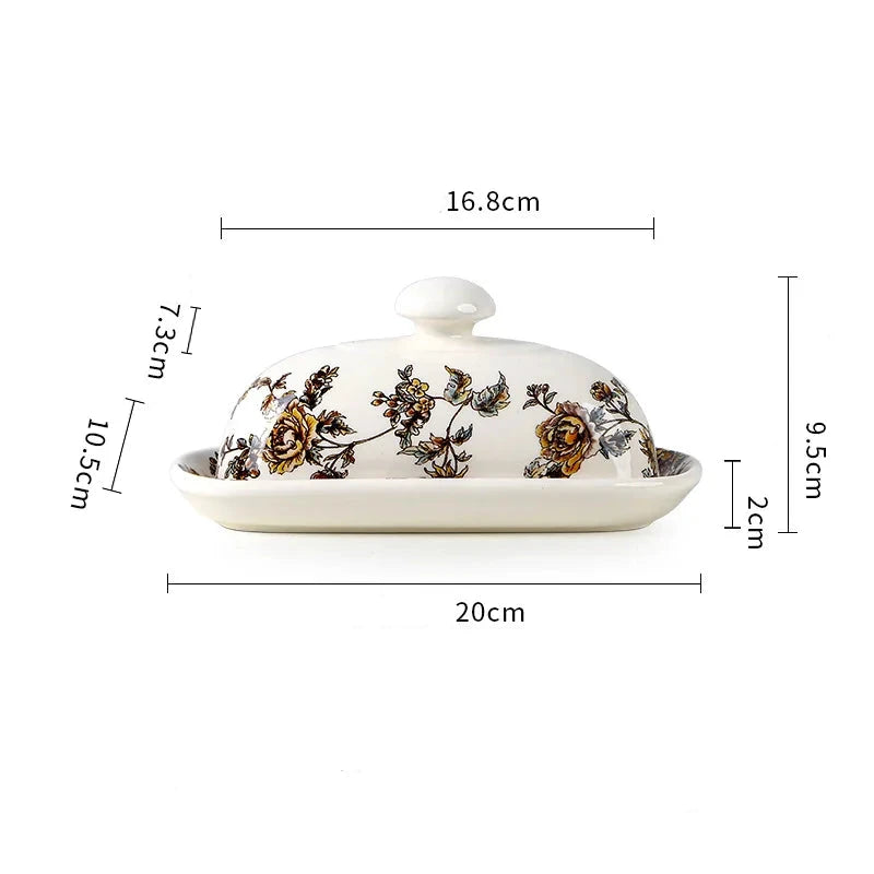 bohemian style vintage floral butter dish with dimensions