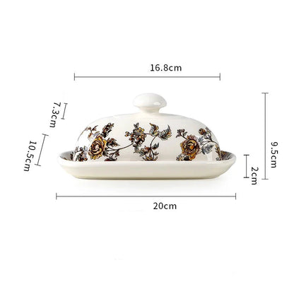 bohemian style vintage floral butter dish with dimensions