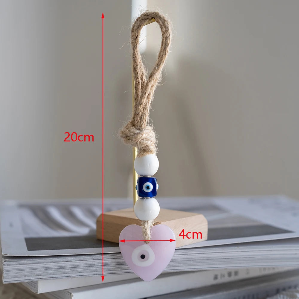 🧿 Evil Eye Glass Wall Hanging with Braided Rope – Handmade Mediterranean Charm