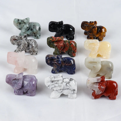Hand-Carved Crystal Elephant Figurine – Natural Gemstone Animal Statue for Chakra, Meditation & Boho Home Decor