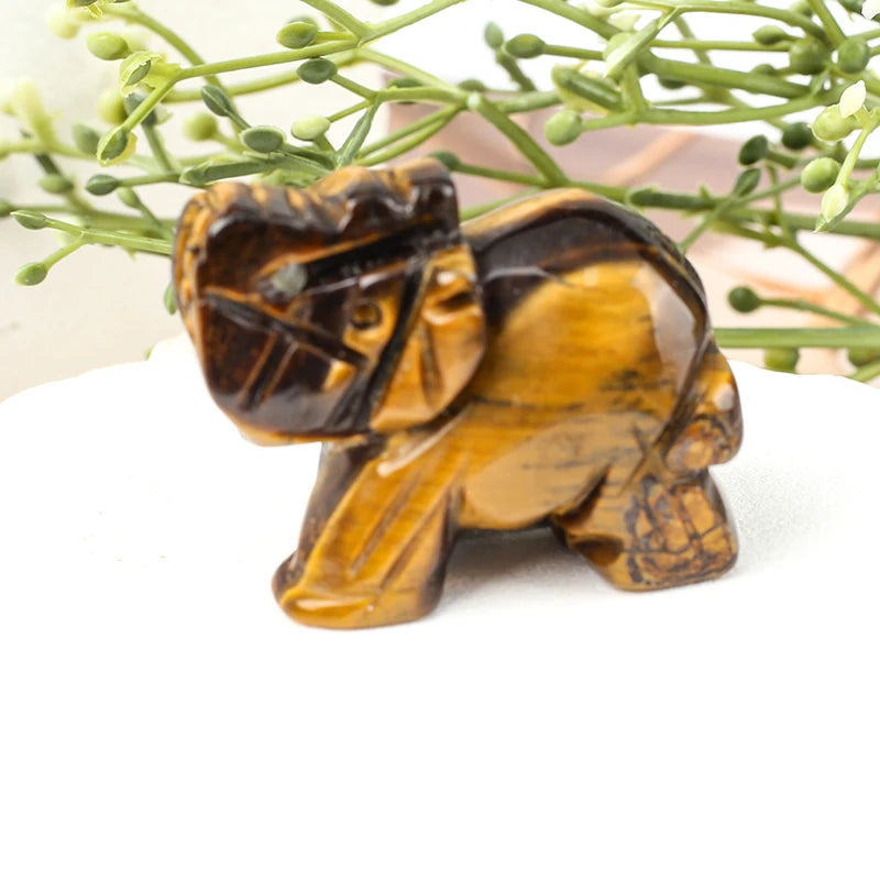 Hand-Carved Crystal Elephant Figurine – Natural Gemstone Animal Statue for Chakra, Meditation & Boho Home Decor