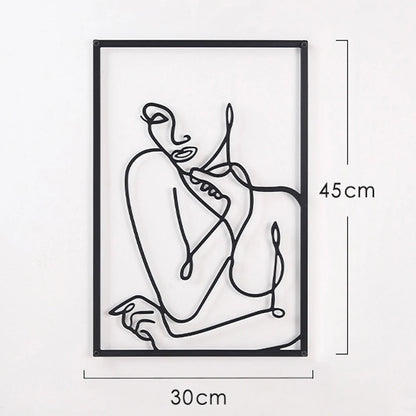 Woman Face Body Outline Kiss Silhouette Iron Wall Hanging Decor Abstract Line Ornament Beautiful Art for Living Room Bedroom Home Artwork Decor