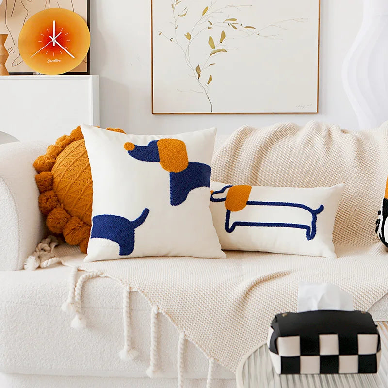 Modern Embroidered Dog Pillow Cover – Cute Animal Cushion Case for Sofa or Bed | Boho Home Decor - Housewarming Gift for Dog Lover