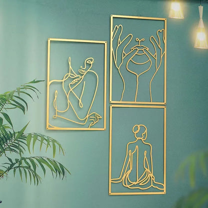 Woman Face Body Outline Kiss Silhouette Iron Wall Hanging Decor Abstract Line Ornament Beautiful Art for Living Room Bedroom Home Artwork Decor