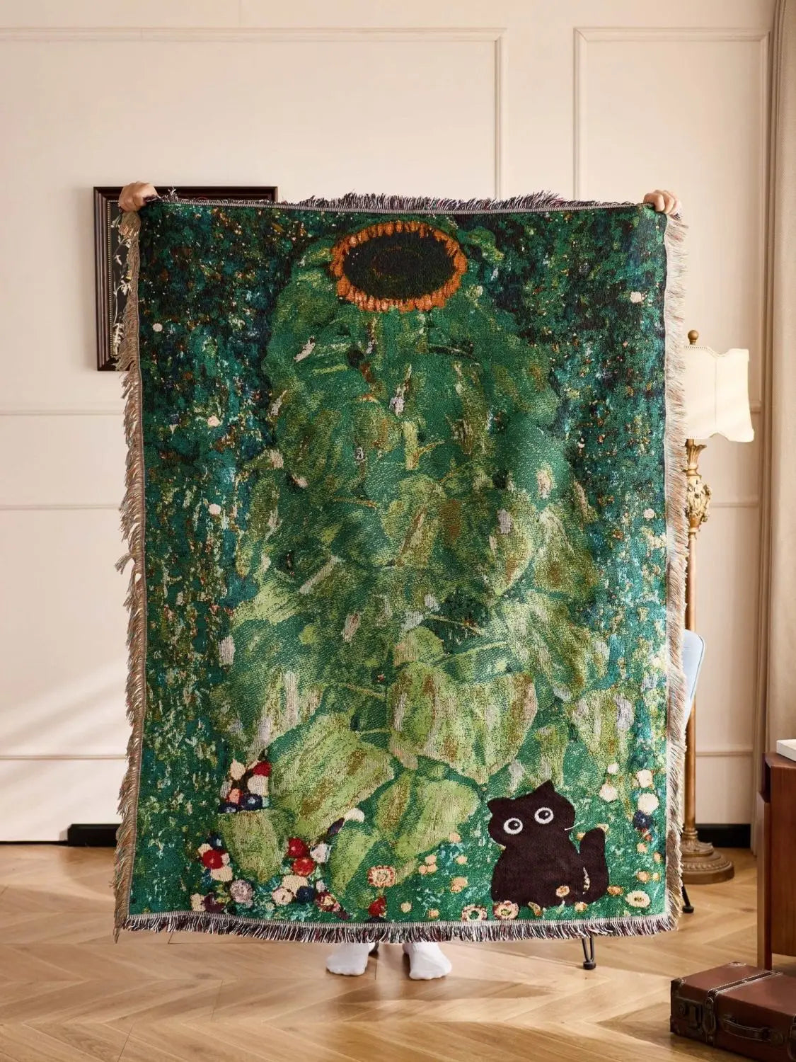 Cat Woven Throw Blanket – Jacquard Tapestry Sofa Cover for Cozy Home & Picnic Use