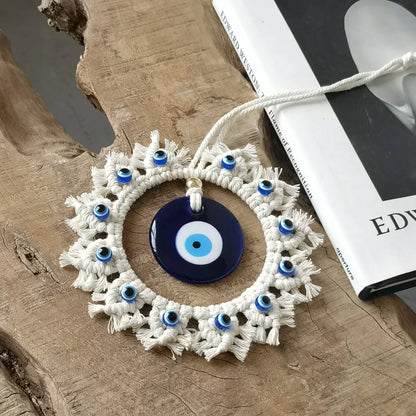 Handcrafted Evil Eye Macrame Circle Wall Decor