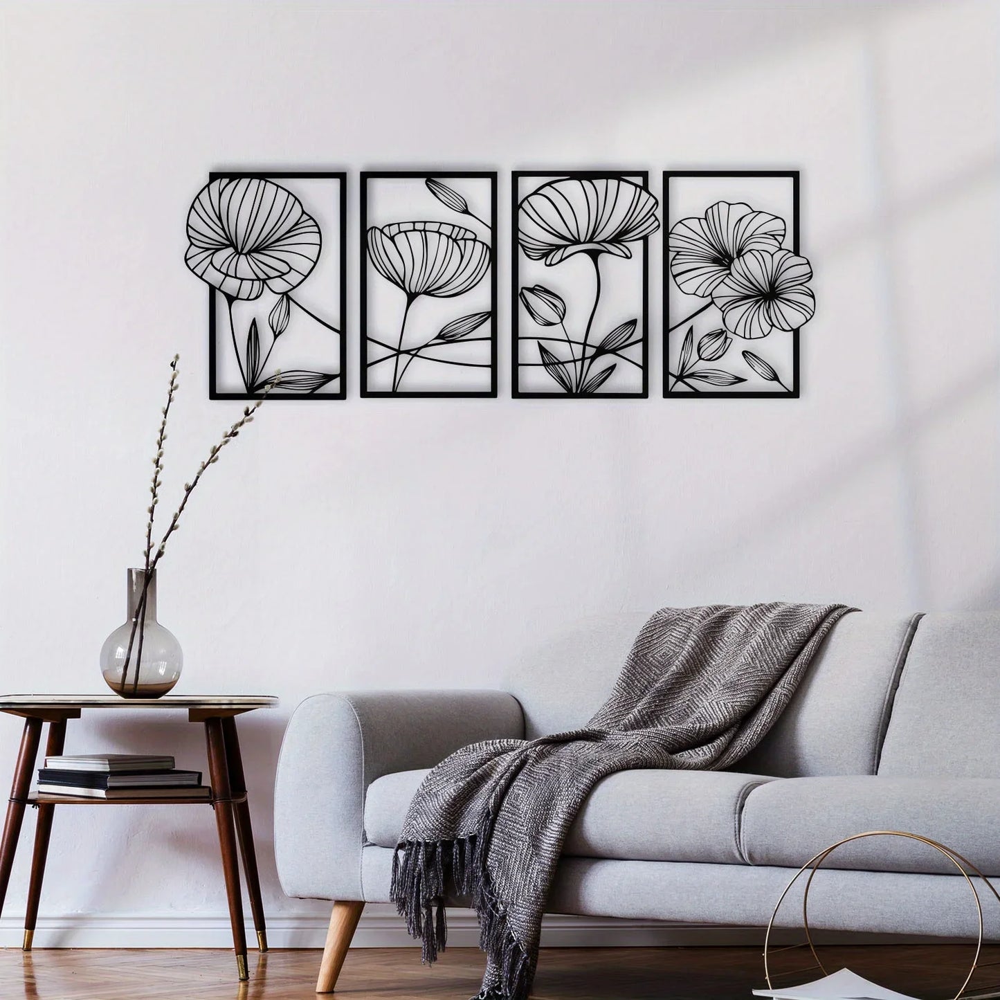 Metal Lotus Line Art Wall Decor – 4-Piece Set