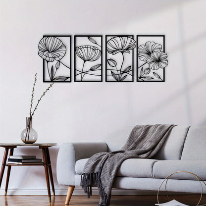 Metal Lotus Line Art Wall Decor – 4-Piece Set
