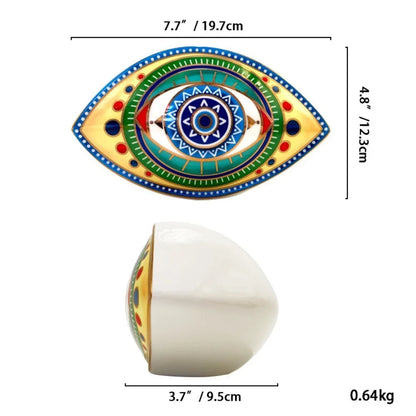 Moroccan Turkish blue evil eye ceramic figurine, unique bohemian home decor accent perfect for eclectic and boho home styles, adds soulful vibes and a cozy touch to any room, great for gifting as a boho home decor gift or housewarming present.