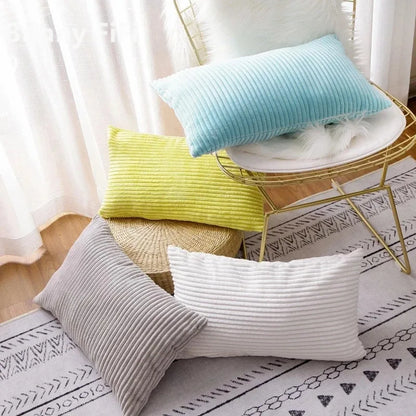 Corduroy Striped Cushion Cover – Soft Boho Throw Pillow Case