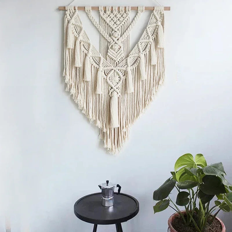 Macrame Woven Wall Hanging Boho Home Chic Bohemian Geometric Art Decor Handmade Beautiful Apartment Dorm Room Decoration Tapestry Boho 1Pc