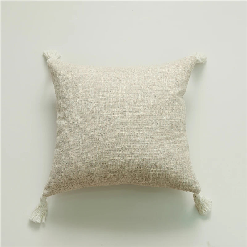 Linen Feel Tassel Pillow Cover – Cushion Cover for Sofa, Bed & Chair | Summer Boho Home Decor