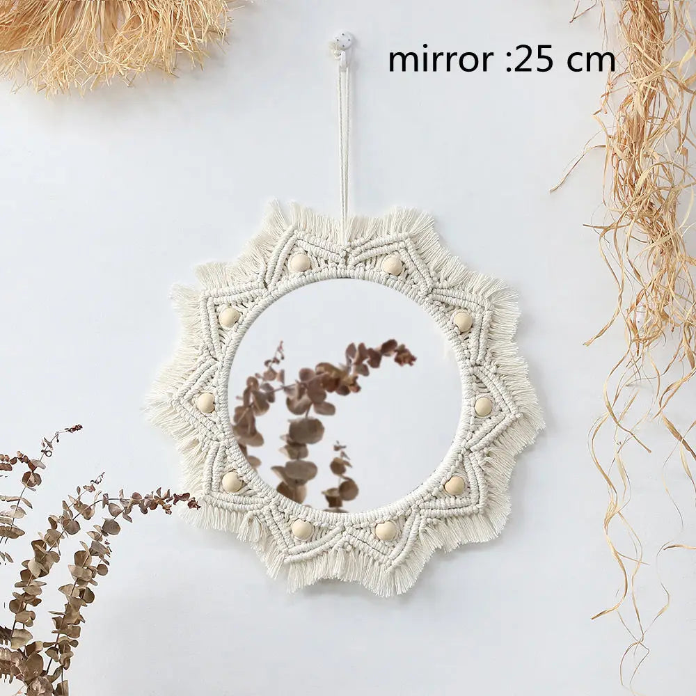 Wall Circle Mirror Macrame Boho Home Decor Mirrors for Bedroom Baby Room Decoration Nursery Sun Star Shaped