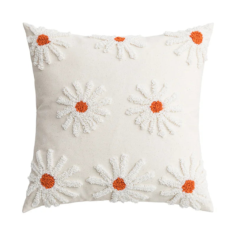 Embroidered Flower Throw Pillow Covers – Boho Cotton Cushion Covers for Bed, Sofa & Home Decor Housewarming Gift for Boho Lover 