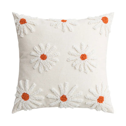 Embroidered Flower Throw Pillow Covers – Boho Cotton Cushion Covers for Bed, Sofa & Home Decor Housewarming Gift for Boho Lover 