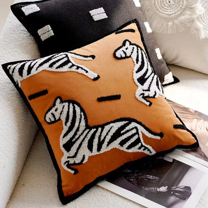 My Boho Home Nordic Embroidered Animal Pillow Cover – Modern Boho Plush Cushion for Couch, Bed or Nursery Zebras