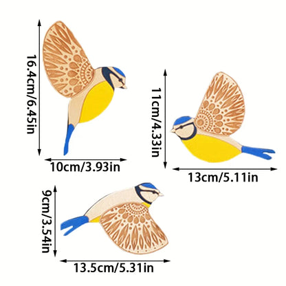 3-Piece Wooden Bird Wall Decor Set – Patterned Boho Home Decor for Indoors & Outdoors Bird Lover Gift for Birder