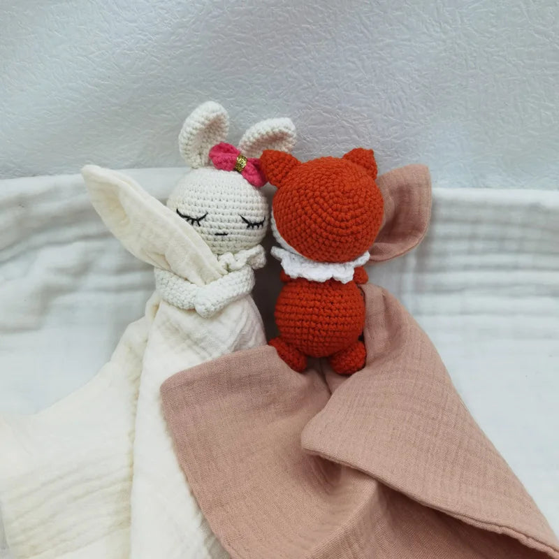 Boho Baby Soother & Comforting Burb Cloth – Soft Sleeping Animal Stuffed Teether for Infants