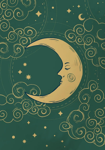 Celestial Green & Gold Sun + Moon Canvas Wall Art