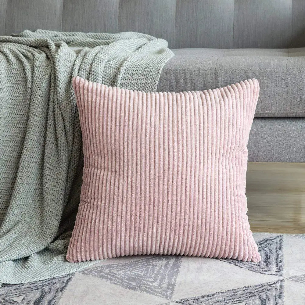 Corduroy Striped Cushion Cover – Soft Boho Throw Pillow Case