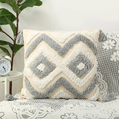 Nordic Geometric Tufted Cushion Cover Cotton Canvas Tassel Pillowcase Living Room Floor Pillow Cover Decorative Sofa Home Decor